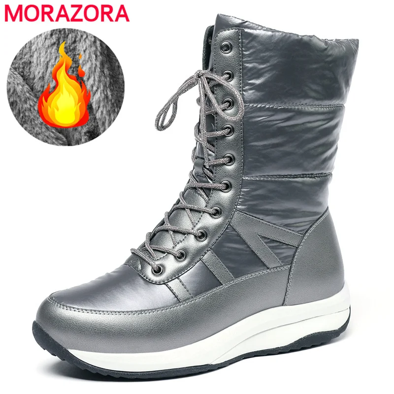 

MORAZORA Size 35-44 New Snow Boots 2022 New Fashion Thick Fur Warm Down Winter Boots Lace Up Platform Short Ankle Boots Ladies