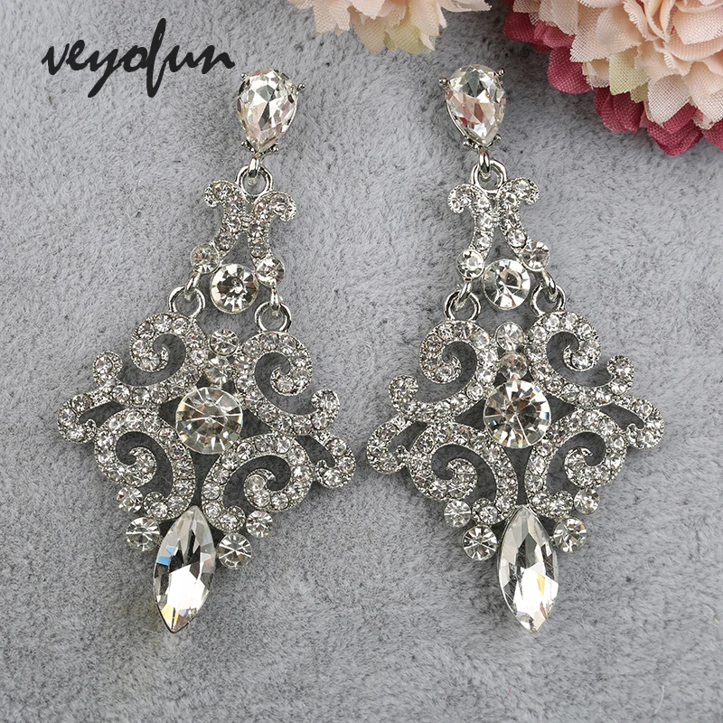 Veyofun Vintage Rhinestone Drop Earrings 2 Color Party Hollow Dangle Earrings Fashion Jewelry for Women Gift New