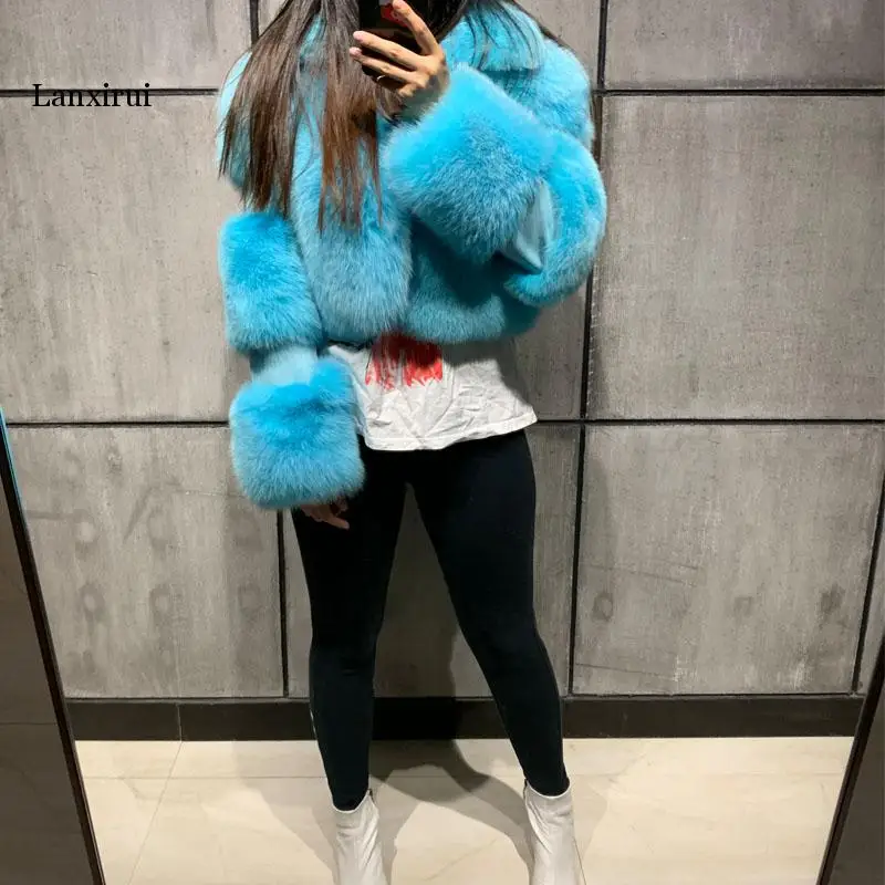 ฤดูใบไม้ร่วงฤดูหนาวผู้หญิง Faux ขนเสื้อแจ็คเก็ตหญิง Slim Fit PU หนังขนสัตว์ Fluffy Outerwear แจ็คเก็ต S-4XL