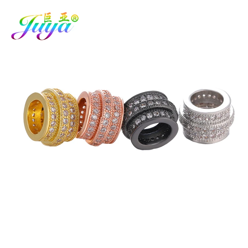 Juya DIY Big Hole Charm Beads Supplies Handmade Cubic Zirconia 10mm Metal Spacer Beads For Needlework Beads Jewelry Handmade