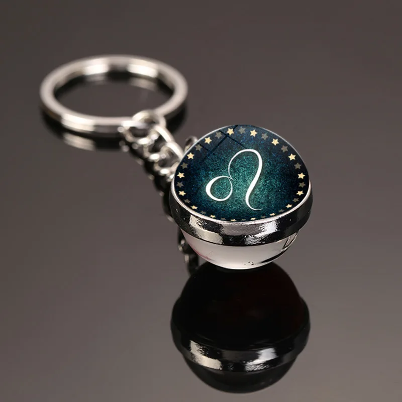 Kreative neue 12 Sternbild Schlüssel ring doppelseitige Glaskugel Schlüssel bund Zubehör Anhänger Schlüssel bund Charms Mode exquisite Geschenk – Detail 6
