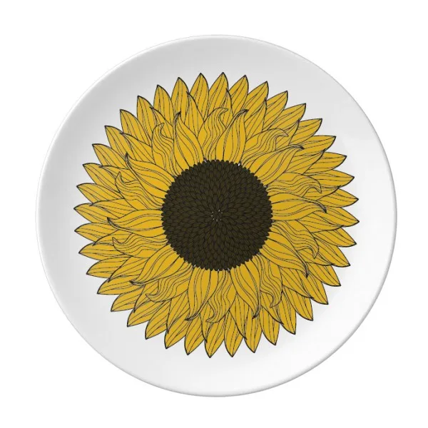 

Flower Yellow Sunflower Plant Dessert Plate Decorative Porcelain 8 inch Dinner Home