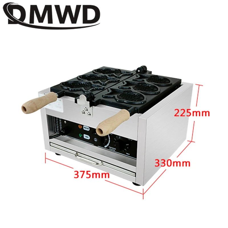 DMWD Electric Fishes Shape Big Fish Cone Waffle Maker Commercial Open Mouth Ice Cream Taiyaki Machine Muffin Iron Oven 110V/220V