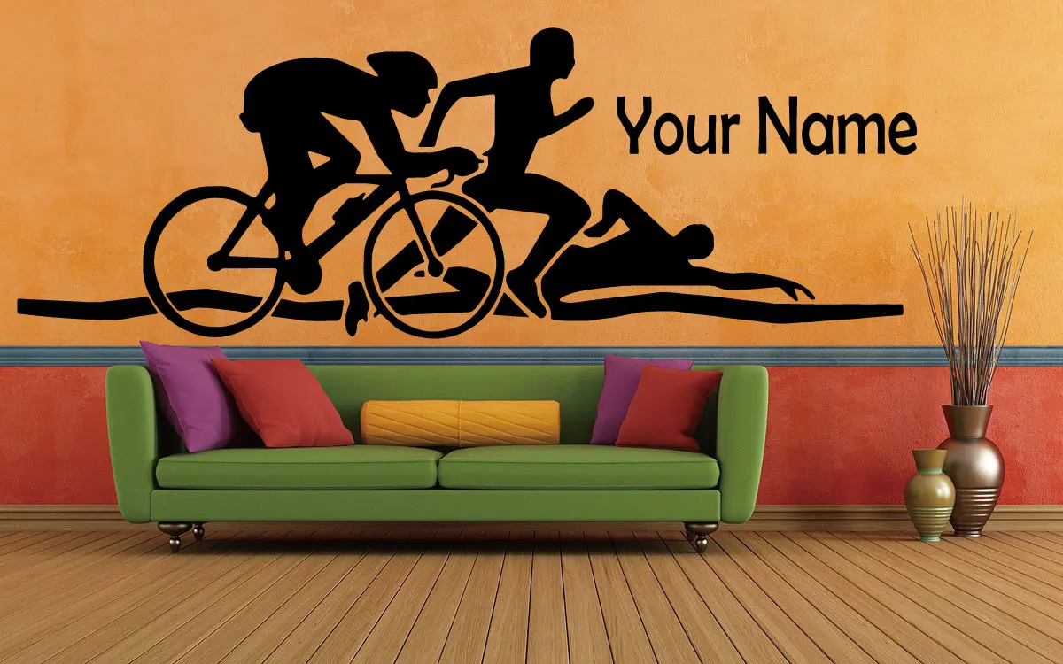 Triathlon Athletics Wallpaper Swimming Running Cycling Transfer Vinyl Wall Stickers Decorative Arts Sport Stickers For Kids3YD14