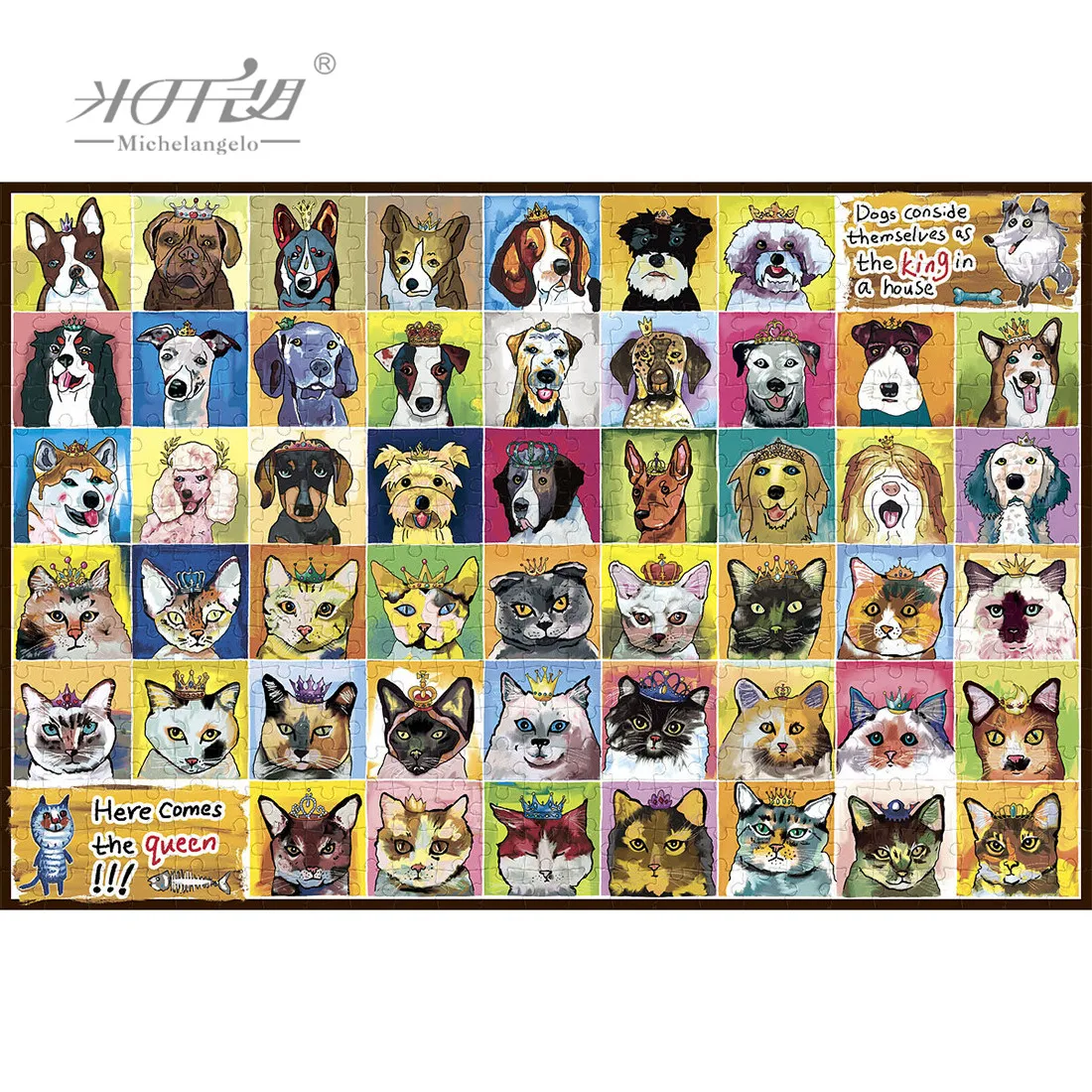 Michelangelo Wooden Jigsaw Puzzles 500 1000 1500 2000 4000 Pieces Dog Cat Pet Cartoon Animal Kids Educational Toy Painting Decor