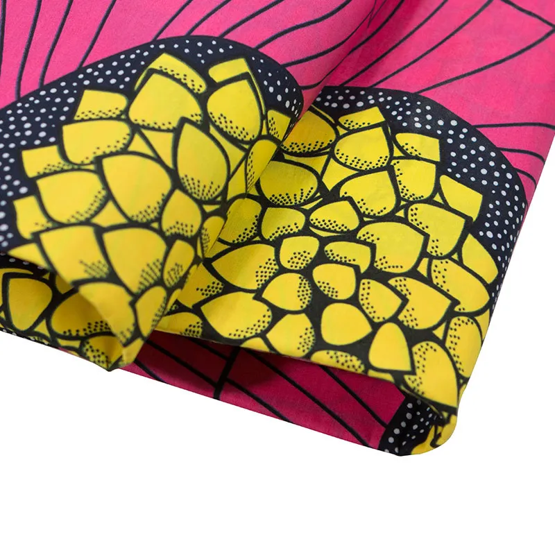 2019 New African Fabric Pure Cotton Pink And Yellow Print Fabric For Women Dress High Quality Guarantee Real Wax