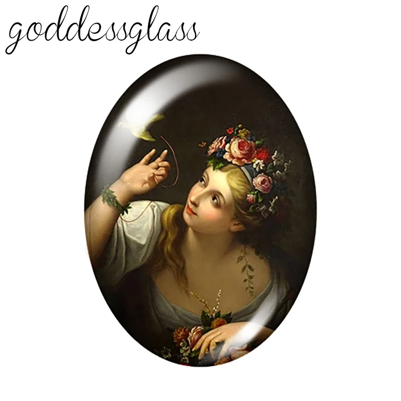Vintage Lady Oil paintings style 10pcs mixed 13x18mm/18x25mm/30x40mm Oval photo glass cabochon demo flat back Making findings