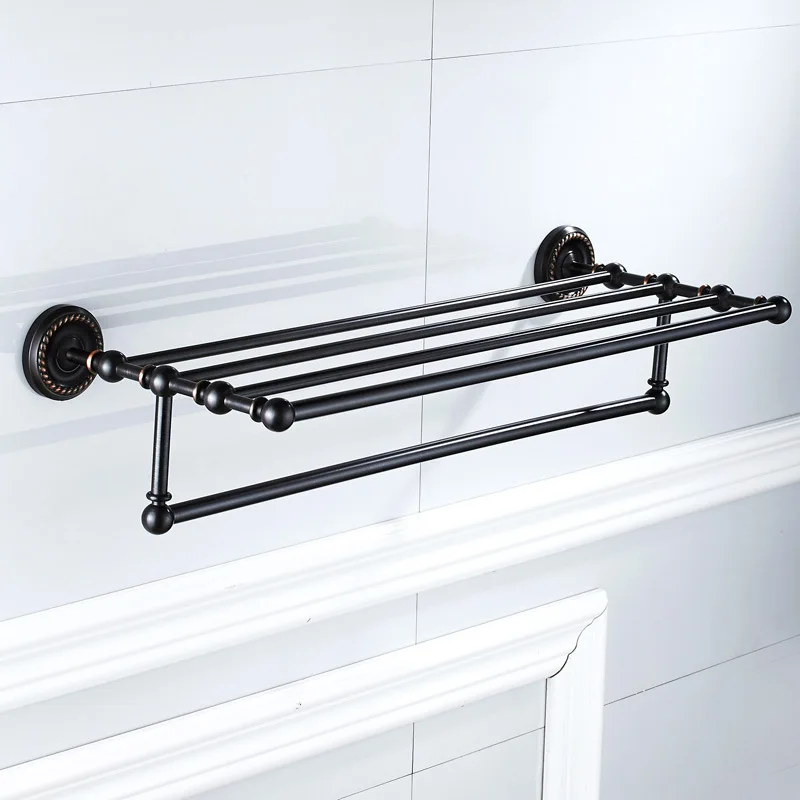 Black Oil Rubbed Brass bathroom towel shelf Fixed Bath Towel Holder Bath Shelves Towel Rail bathroom double towel shelf ZD1680