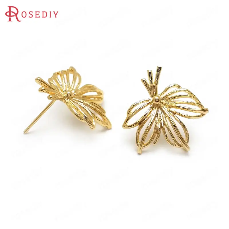 

(C960)6 pieces 21x19mm High Quality Gold Color Brass Tree Leaf Leaves Stud Earrings Diy Jewelry Findings Accessories