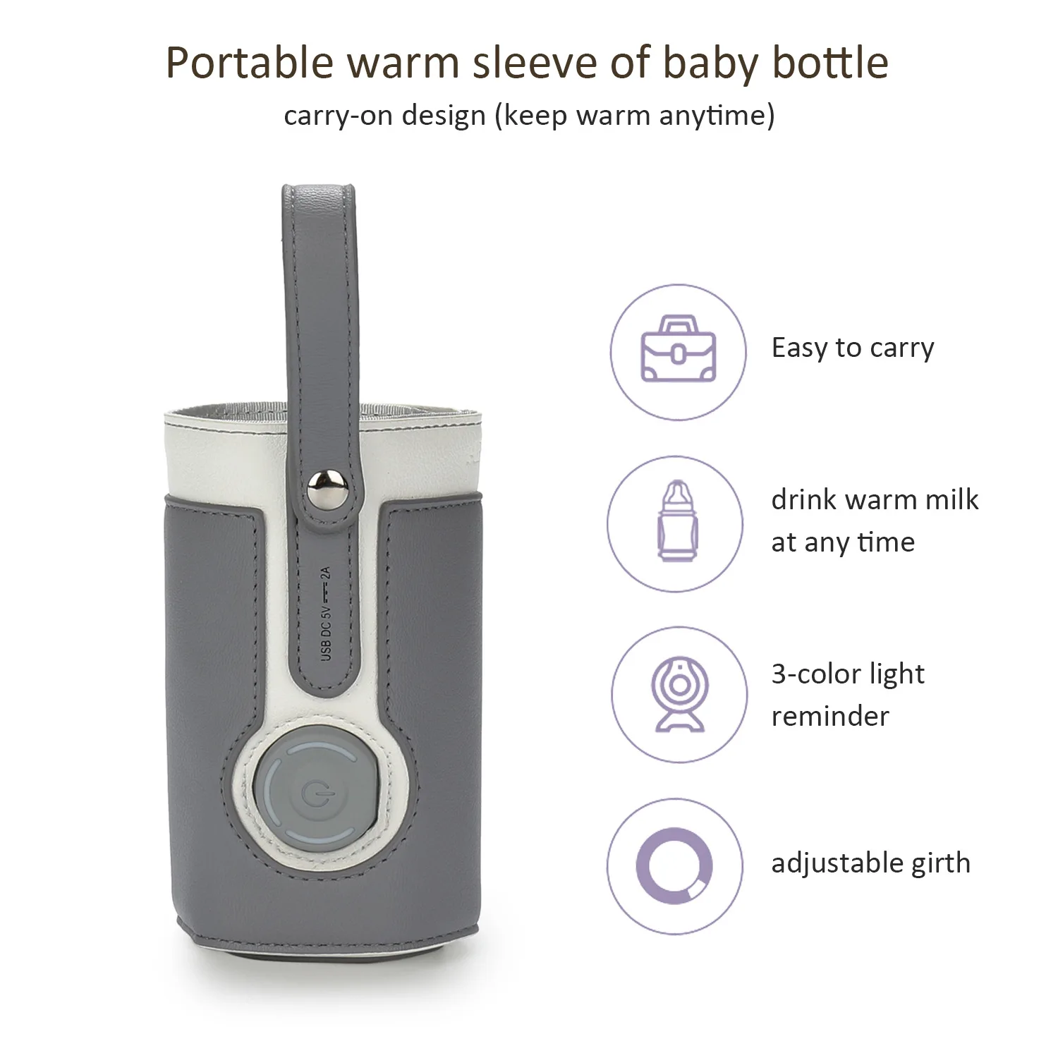 

Intelligent Warm Sleeve Baby Milk Bottle PU Thermos Bag Portable Bebe Milk Warmer Bag USB Heating Thermos Bag Baby Bottle Holder