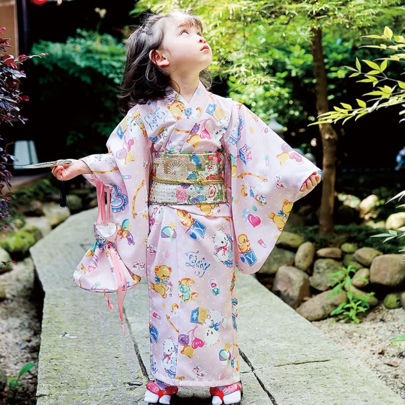 Girls\' Lovely Cartoon Traditional Japanese Yukata Children\'s Clothing Creative Japanese Kimono Suit Performance Costumes LC055