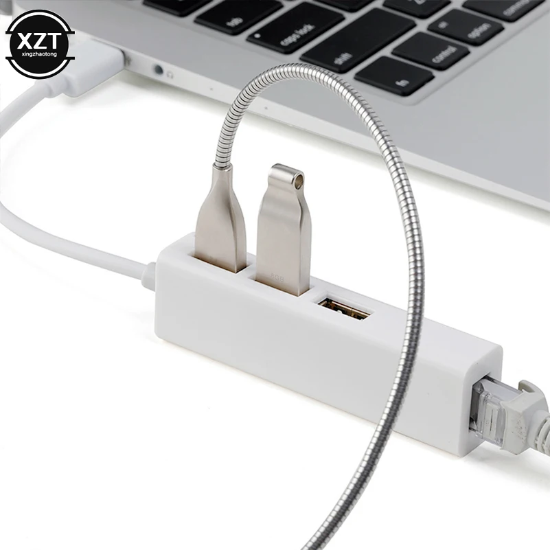 Сетевая карта USB Ethernet с 3 портами, высокоскоростной USB 2,0 к RJ45 Hub 10/100, адаптер Ethernet, свободный драйвер, флэвс для Macbook Win