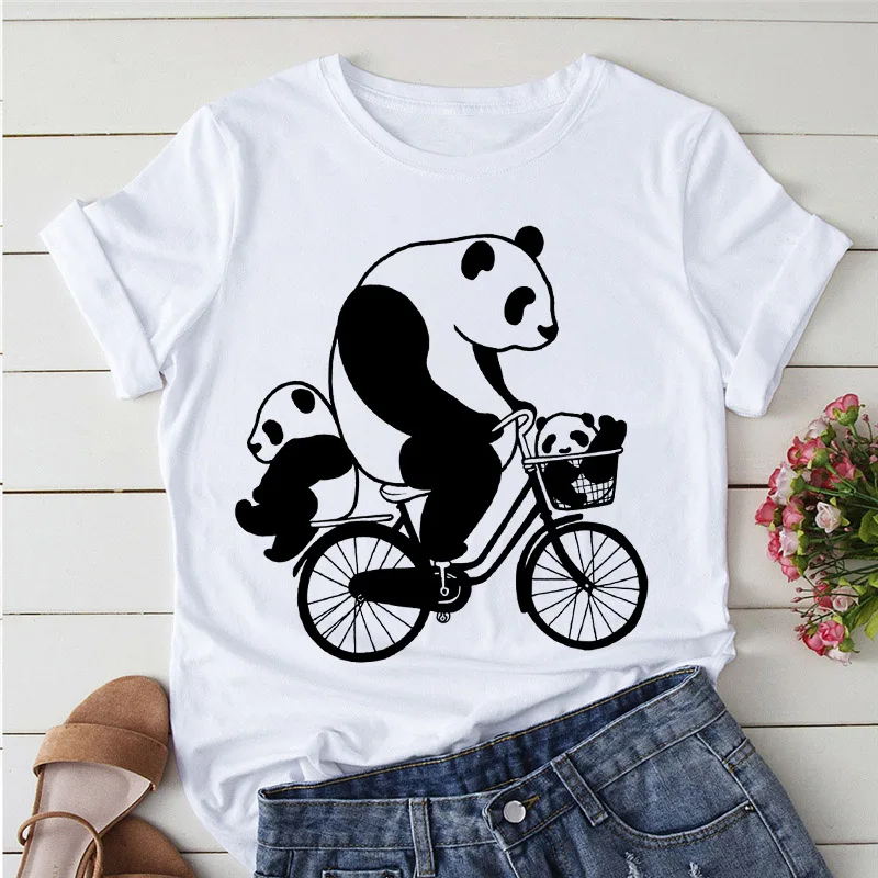 Camisetas de dibujos animados para mujer, camiseta Kawaii con estampado de Panda y Yoga, camiseta de manga corta, camisetas informales para mujer