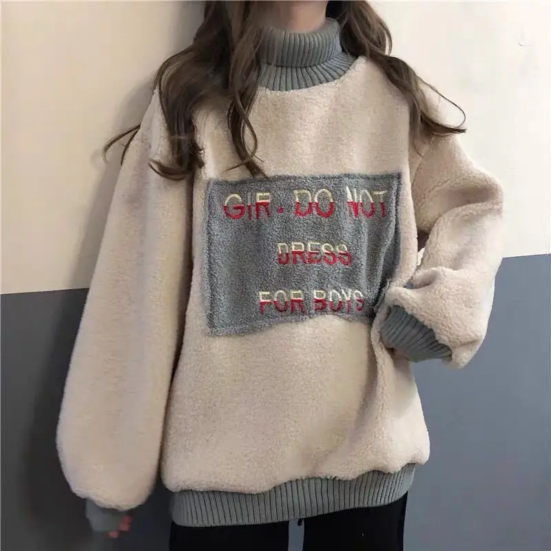 

Turtleneck Hoodies 2024 Autumn Winter Women Sweatshirt Thicken Fleece Hoodie Casual Pullovers Loose Harajuku Streetwear Clothes