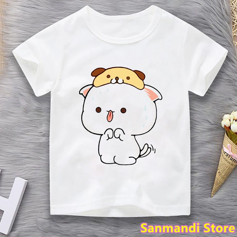 Peach Cat Love Donuts Cartoon Print Tshirt Girls/Boys Kids Clothes Birthday Gift Tops For Girl/Boys Children Clothing T-Shirt