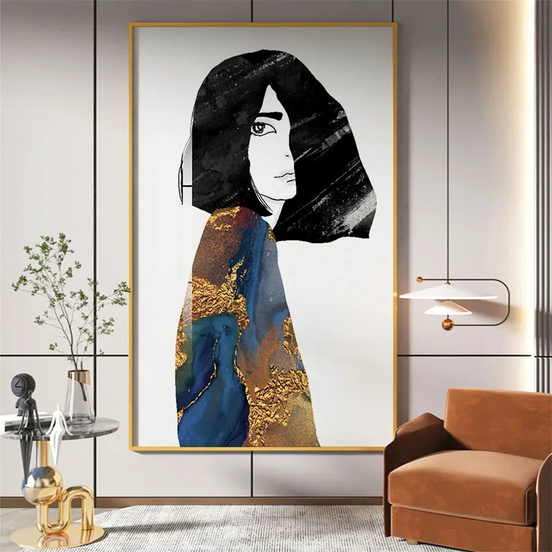 

Abstract Art Marble Girl Canvas Painting Gold Foil Figure Painting Modern Living Room Home Decoration Painting Wall Picture