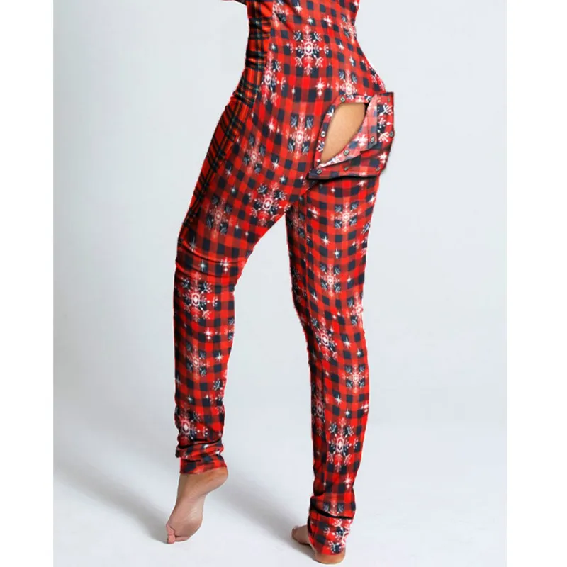 Sexy Pyjama Women\'s Jumpsuit Suit Button-down Front Back Butt Bum open Ass Flap Jumpsuit Loungewear Christmas Print Buttoned NEW