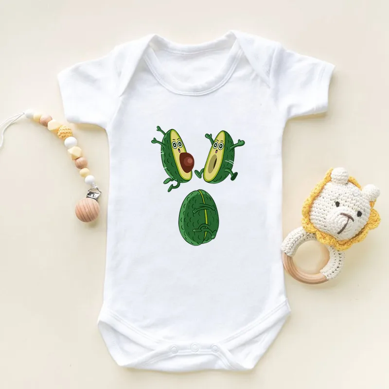 Cute Avocado Cat Vegan Funny Fruit Print Romper Infant Newborn Bodysuits Cotton Baby Jumpsuit Outfits Onesies Boys Girls Clothes