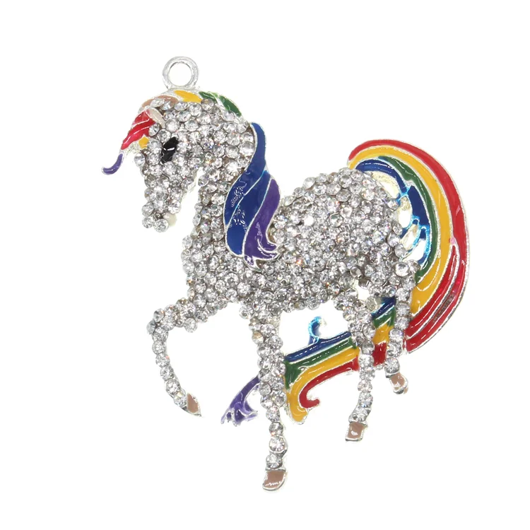 

20 pcs/lot Custom Rhinestone Horse Pendant Necklace Crystal Rainbow Tail Pendant Charms Animal Pendant