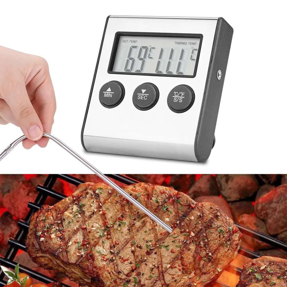 Magnet Digital Küche Sonde Typ Kochen Lebensmittel Fleisch Thermometer mit Timer Count Unten