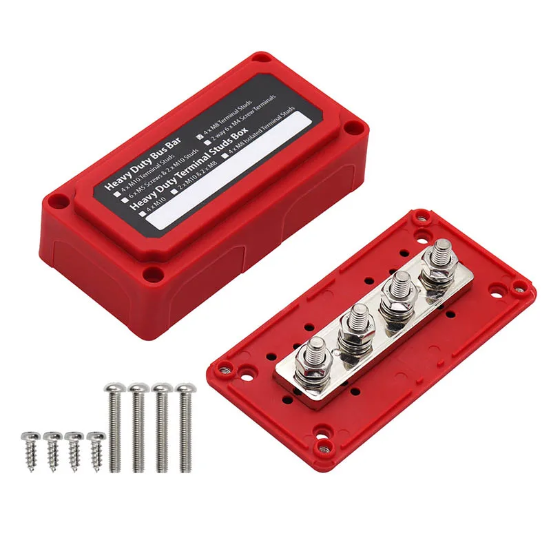 Caja de distribución de 4 x M8 para coche, autocaravana, equipo de yate, barra colectora 300A, 48V, caja de terminales, camión, barco, autobús, Kit de bloques de distribución de tierra