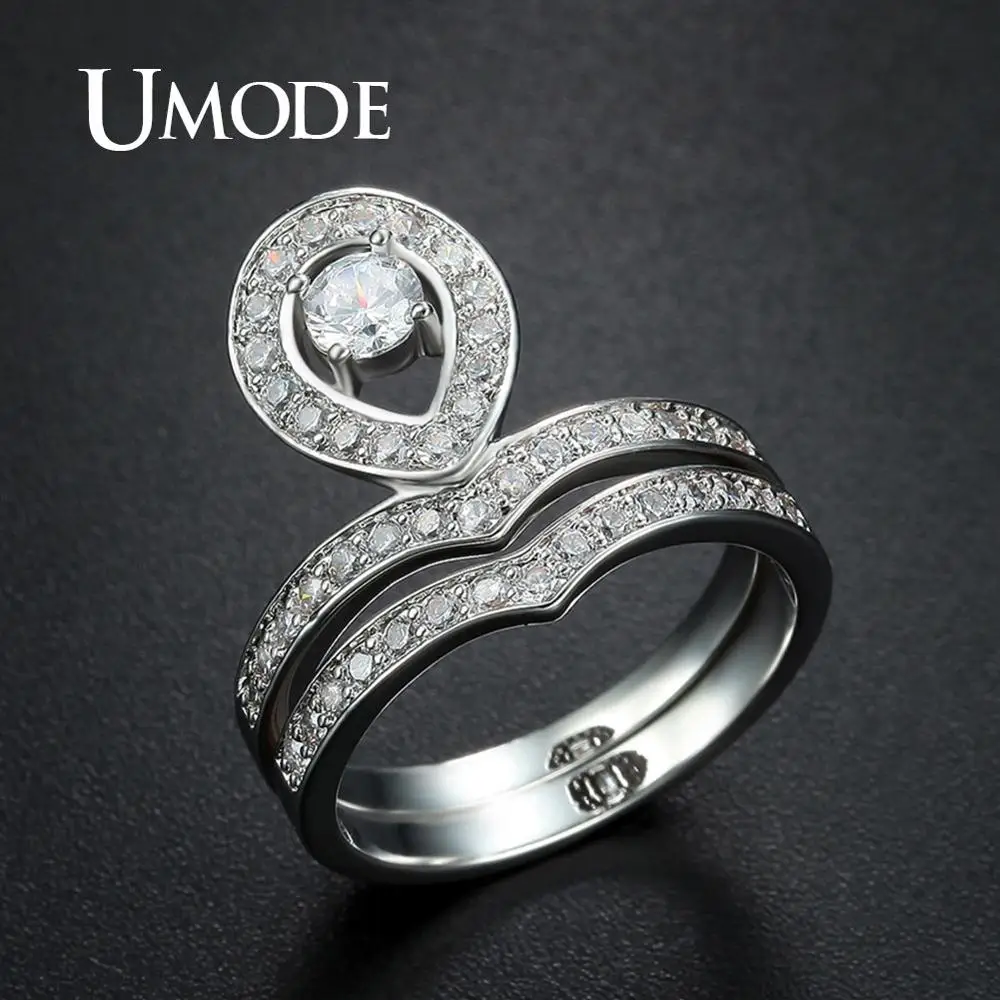 

UMODE New Arrival Oval Queen Crown Ring Bridal Sets for Women Fashion Jewelry Trendy Anniversary Crystal Ring Sets Gifts UR0376