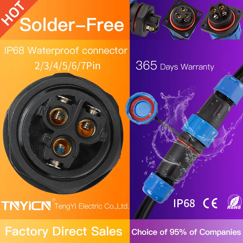 Solder-free Waterproof connector Screw connection IP68 TY20 Docking-2/3/4/5/6/7 pin cable connectors set Male/Female Plug&socket