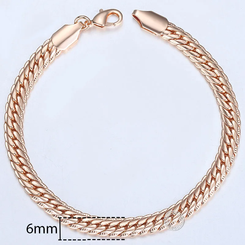 585 Rose Gold Color Bracelet For Men Women Hammered Herringbone Snake Chain Bracelet Fashion Jewelry 6mm 20CM CB02