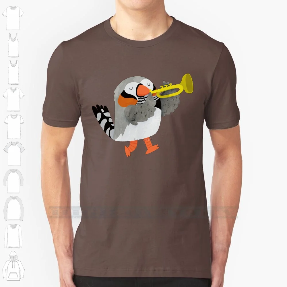 Finch Playing A Trumpet 100% Cotton T Shirt Trumpet Bird Instrument Musical Toot Cute Tee Short Sleeve Long Sleeve Gift