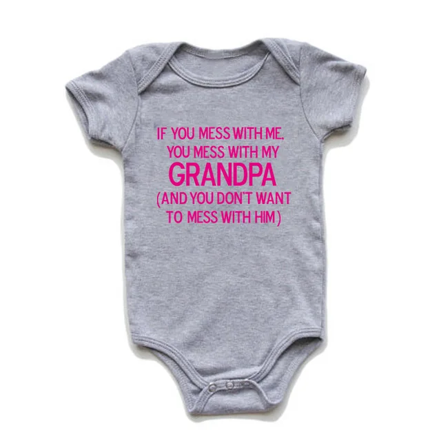 If You Mess with Me You Mess with My Grandpa Toddler Jumpsuit Costumes Newborn Baby Rompers Funny Playsuit