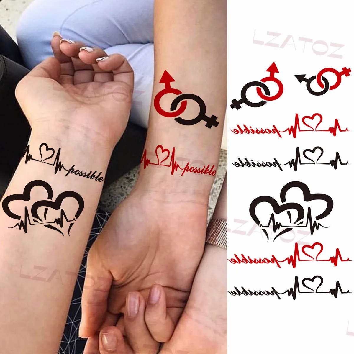 Aquarell EKG Herz Temporäre Tattoos Für Frauen Erwachsene Zitate Fake Tattoo Sticker Custom Armband Sexy Wasser Transfer Tatoo