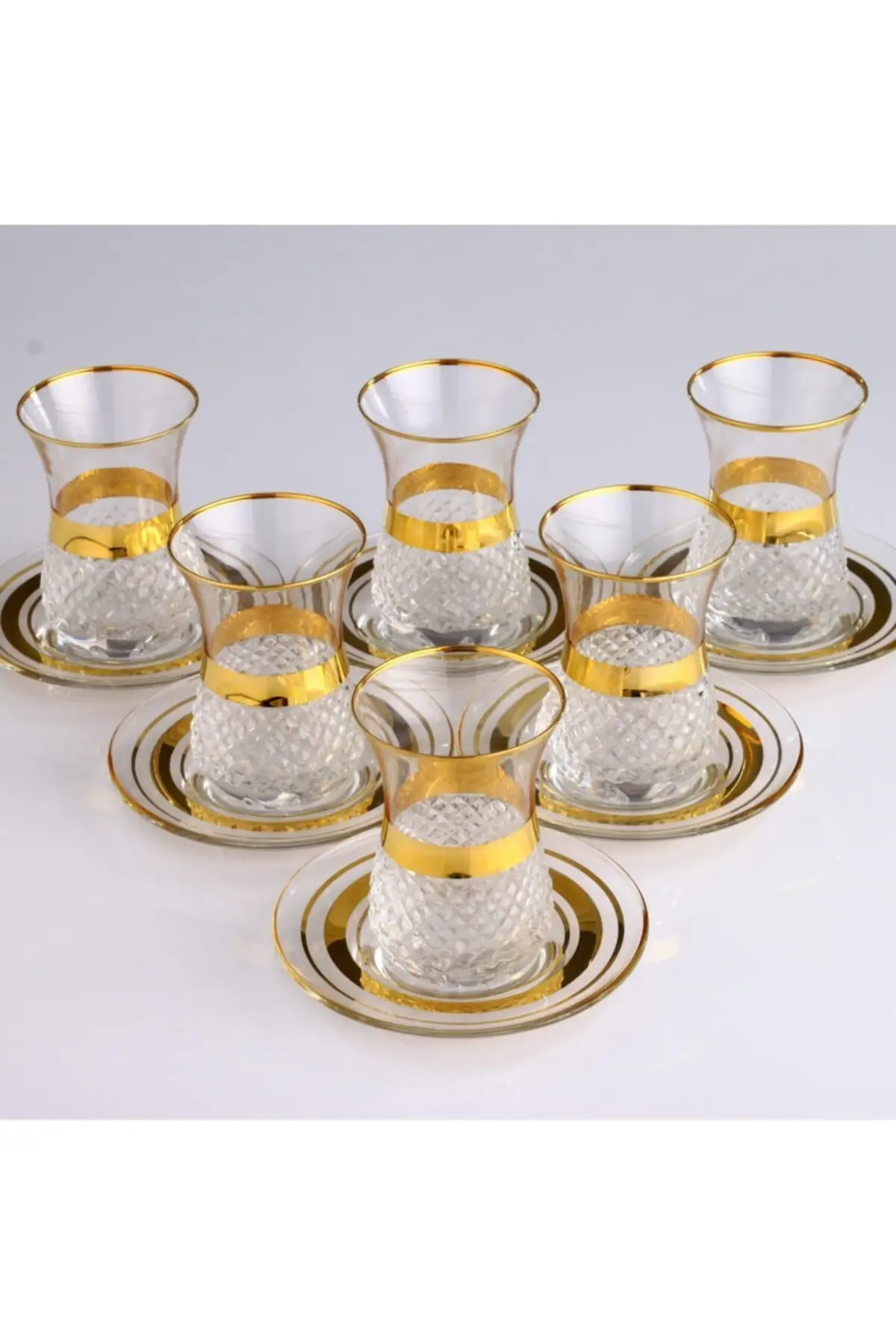 

Zyon vision decor Plus gold band 6 person Tea set Turkish Tea Cup Glass Cup Glass Cup