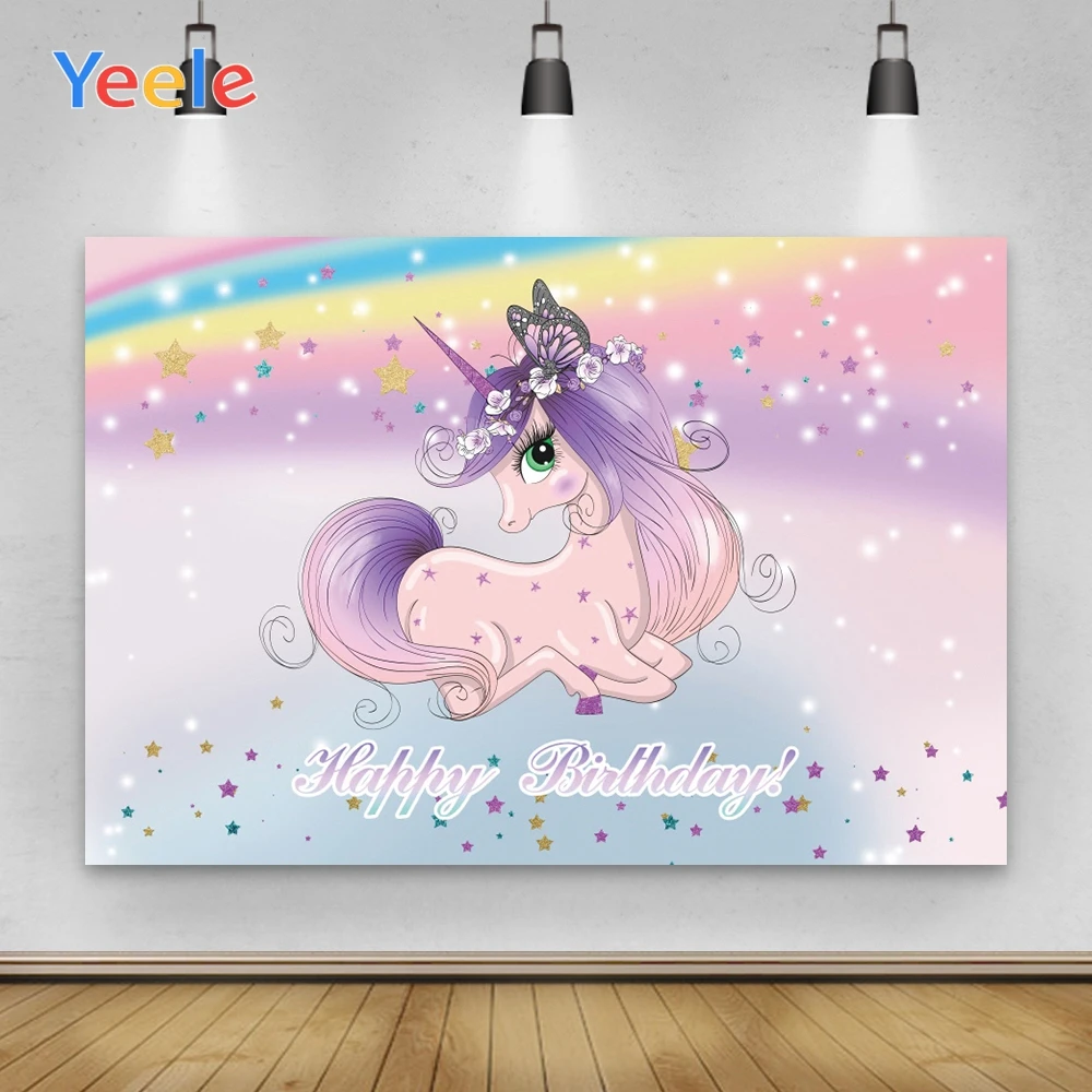 YeeleทารกฝักบัวHappyวันเกิดฉากหลังUnicorn Photopzoneการถ่ายภาพเด็กPhoto Studio PropsสำหรับParty Decorที่กำหนดเอง