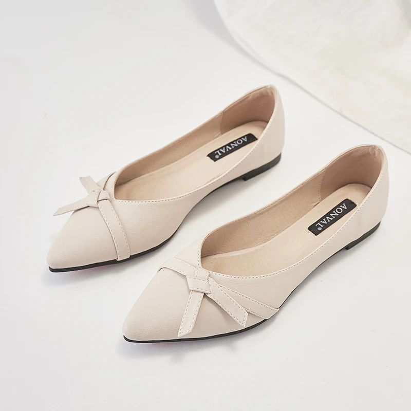 Women Flats White Beige Flat Heel Shoes for Ladies Leather Soft Sole Foldable Flats for Women Small Size 31 32 33 34 Big Size 44