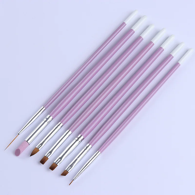 7 PCS Combination Nail Art Brush Set French Liner Dotting Acrylic Builder Flat Crystal Painting Drawing Carving Pen For Gel