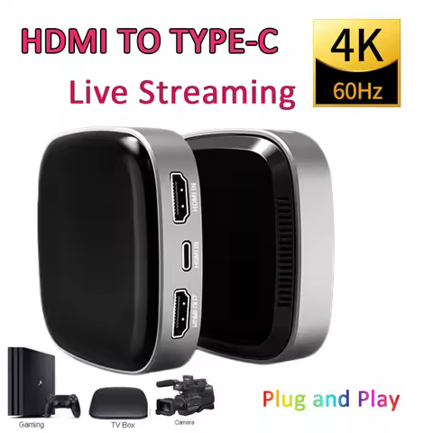 4K/60Hz HD-MI to Type-C Video Capture Card Box Live Broadcast Support Mobile Phone Live Straming for Game Console/TV BOX/Camera
