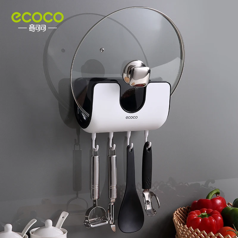 ECOCO Multifunction Lid Rack Holder Wall Mounted Pan Pot Pan Cover Stand Cutting Board Holder Kitchen Organizer