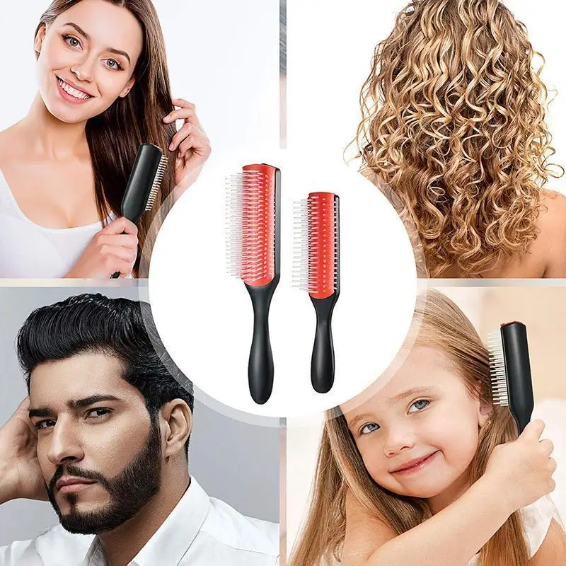 Escova de ondulação repulante definida, pente de ondulação antiestático para salão de beleza, cuidados com o cabelo, casaco curvado reto, cabeça de pera, cabelo redondo