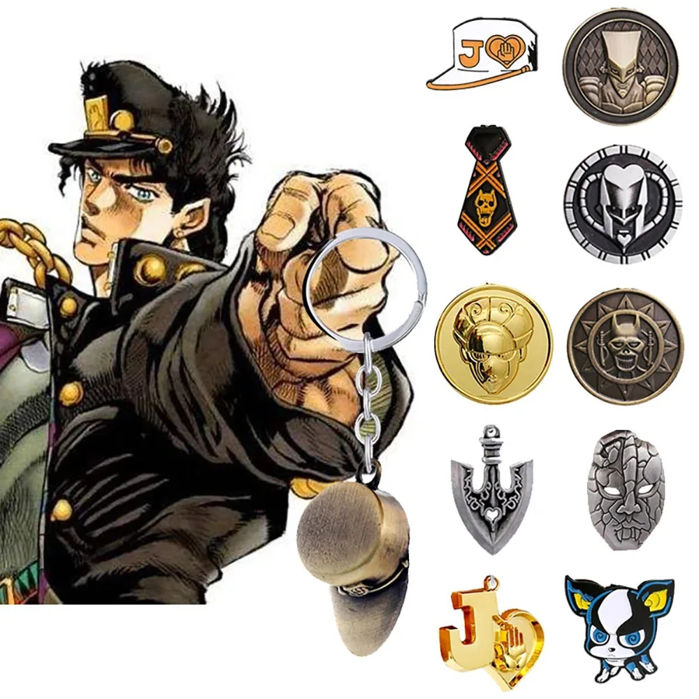 Anime Jojos Bizarre Adventure Keychain Kujo Jotaro Metal Key Chain Men Keychains Kira Yoshikage Key Ring Pendant Gift Jewelry