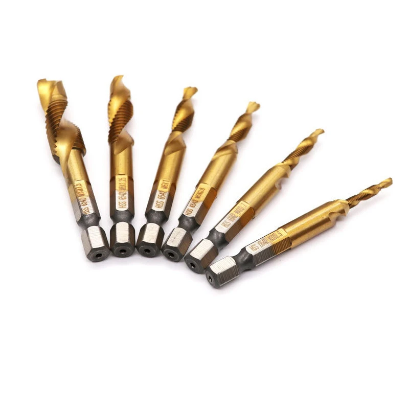 6PCS Set M3-M10 punte da trapano a vite HSS 4341 rubinetti lavorazione del legno punta metrica acciaio ad alta velocità titanio 1/4 "IN cambio rapido esagonale