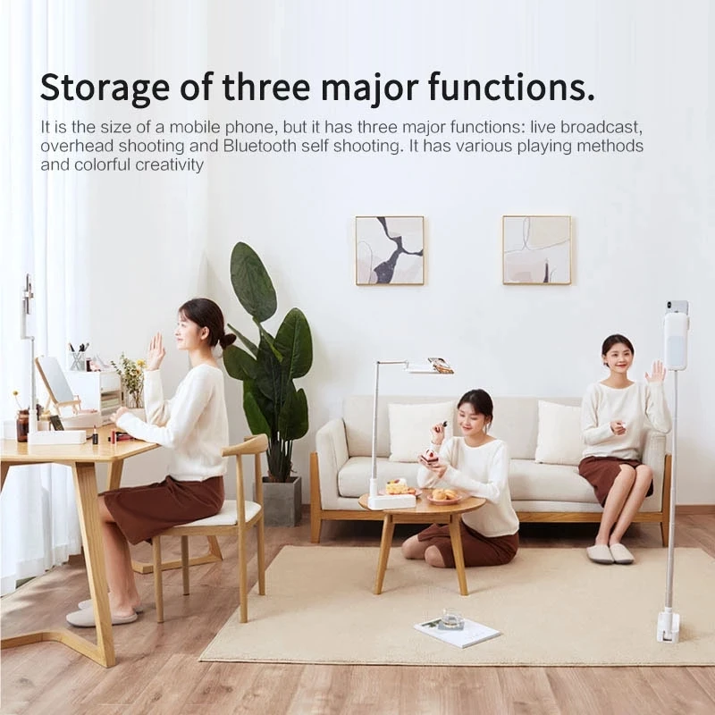 Portable Phone Holder Stand With Wireless Dimmable LED Selfie Fill Light Lamp For Live Video Fill Light Retractable Phone Stand