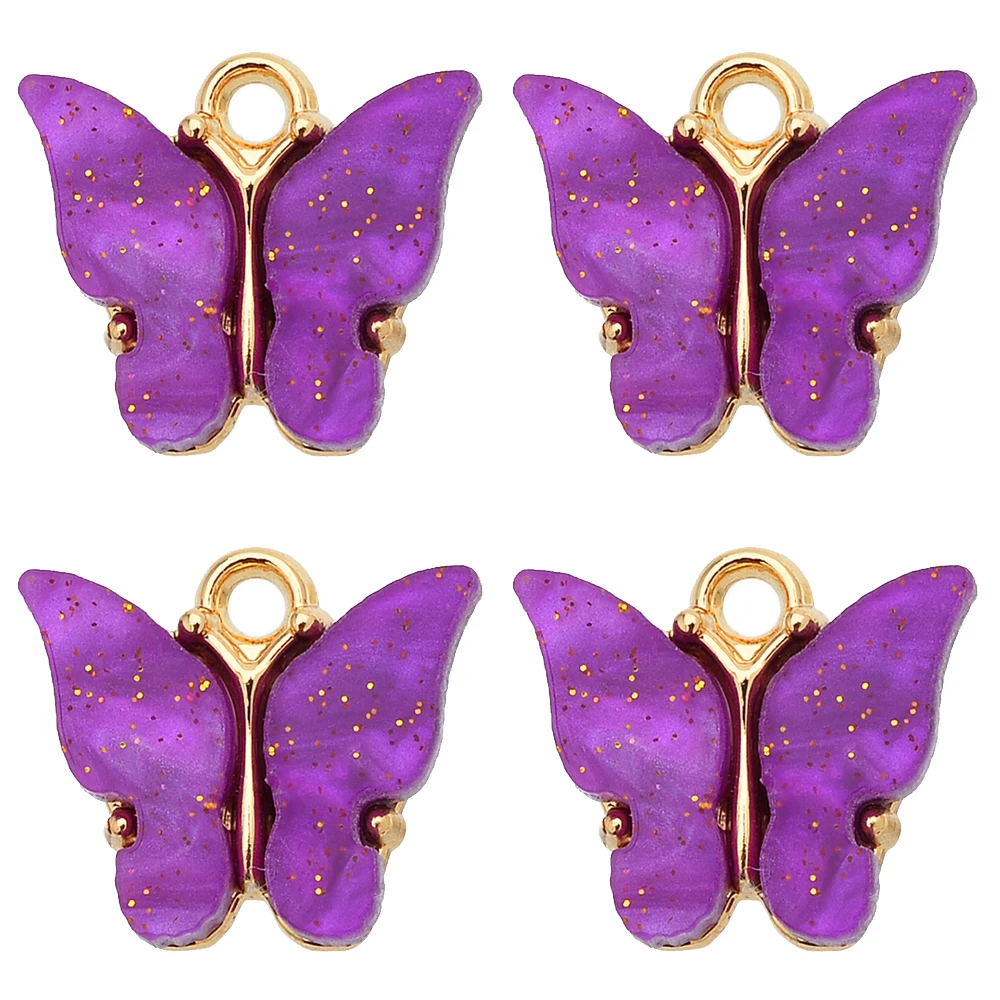 Handmade Butterfly Pendant Earrings Accessories Colorful Acrylic Insect Golden Charm for Jewelry Making Supplies DIY Bracelet