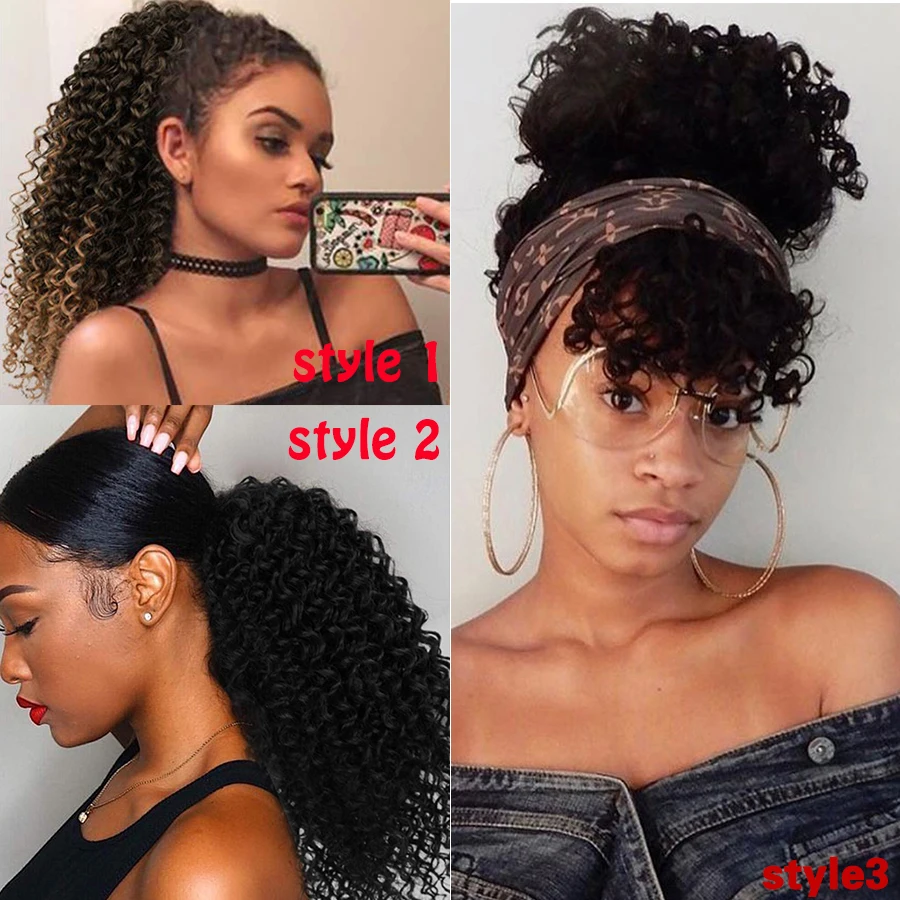 Synthetic New 5 Color Long Afro Kinky Curly Ponytail Extension Synthetic Drawstring Corn Wavy Hair Piece For Women Brown Black