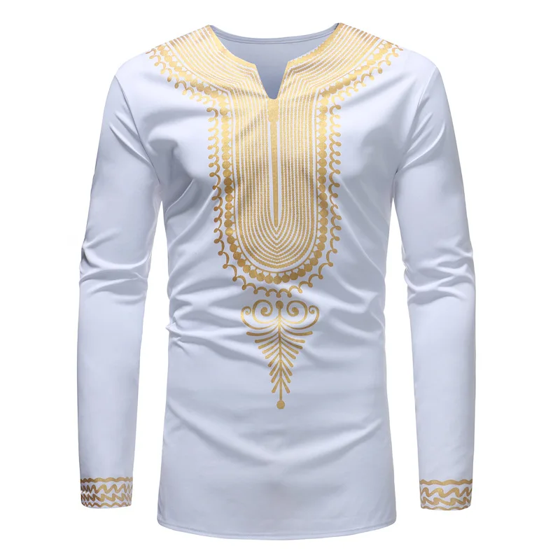 White African Dashiki V Neck T Shirt Men 2023 Autumn New Long Sleeve African Clothes Men Hip Hop Streetwear Camiseta Hombre xxl