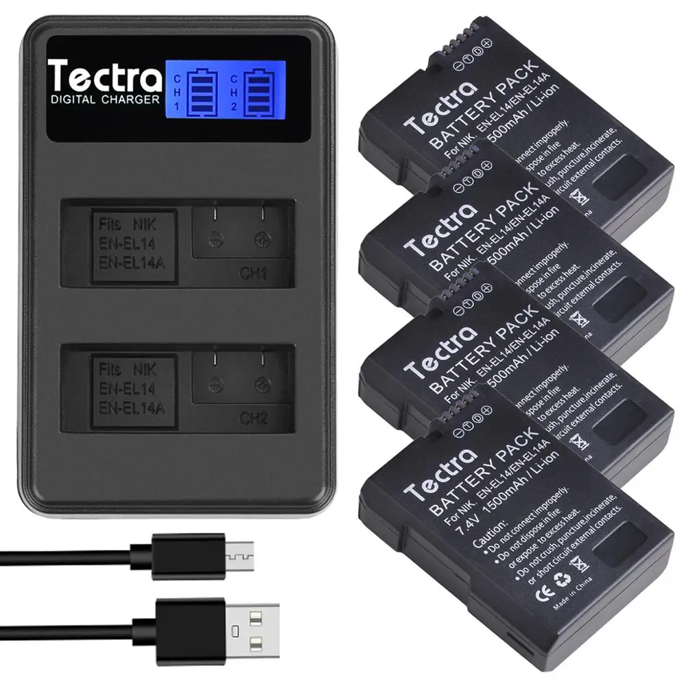 1500mAh EN-EL14A EN-EL14 ENEL14 + podwójna ładowarka USB LCD do Nikon D3100 D3200 D3300 D3400 D3500 D5600 D5100 D5200 P7000