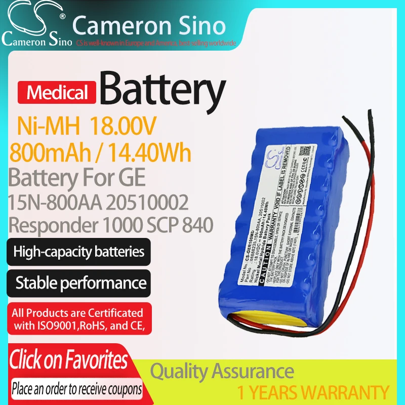 CameronSino Battery for GE Responder 1000 SCP 840 fits GE 15N-800AA 20510002 Medical Replacement battery 800mAh/14.40Wh 18.00V