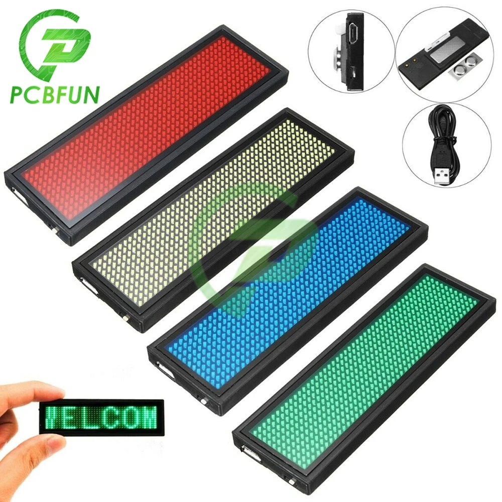 Mini LED Display Digital Name Badge Module, 15 Idiomas, Recarregável, Programável, Durável, Rolagem, Sinal de Etiqueta, Sinal