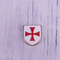 Knights Templar Crusader Enamel Badge Red Cross White Shield Brooch Creative Pin