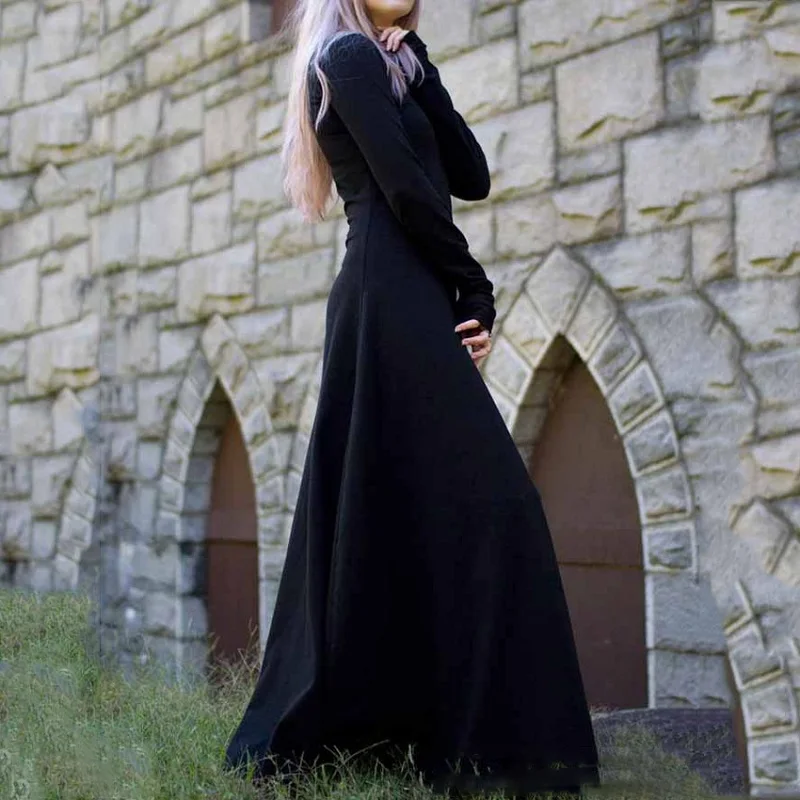 

Victorian Gothic Dress Witch Cosplay Black Medieval Costume Long Sleeve Renaissance Palace Vampire Halloween Fancy S-XXXL