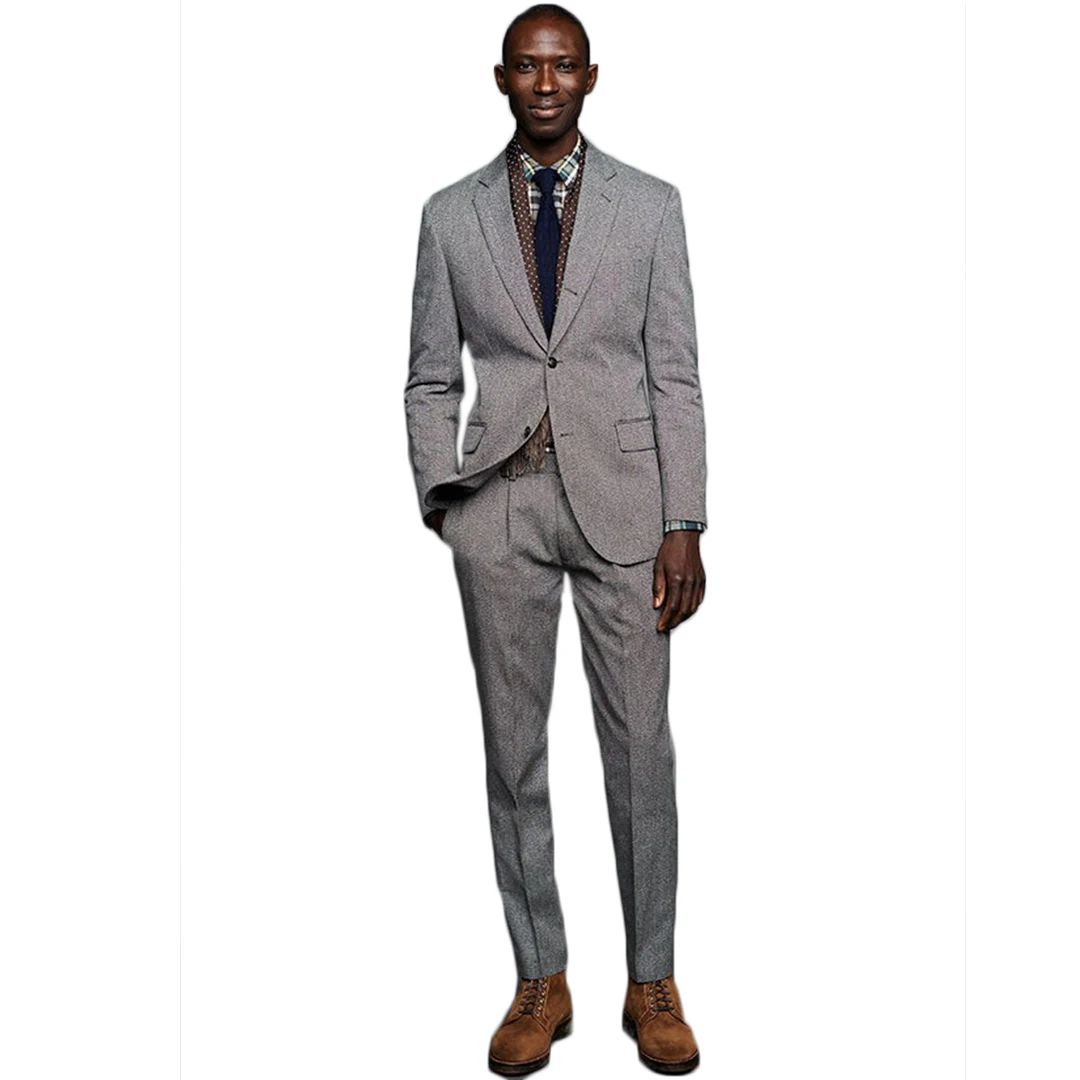 Traje informal inteligente para hombre, chaqueta de negocios de talla grande, esmoquin de 2 piezas (chaqueta + pantalones), color gris